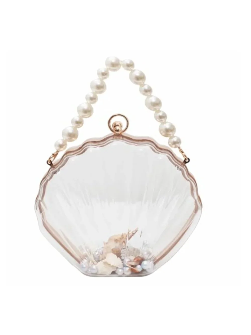Seashell Acrylic Clutch Purse Pear Handle Women's Clear Evening Bag